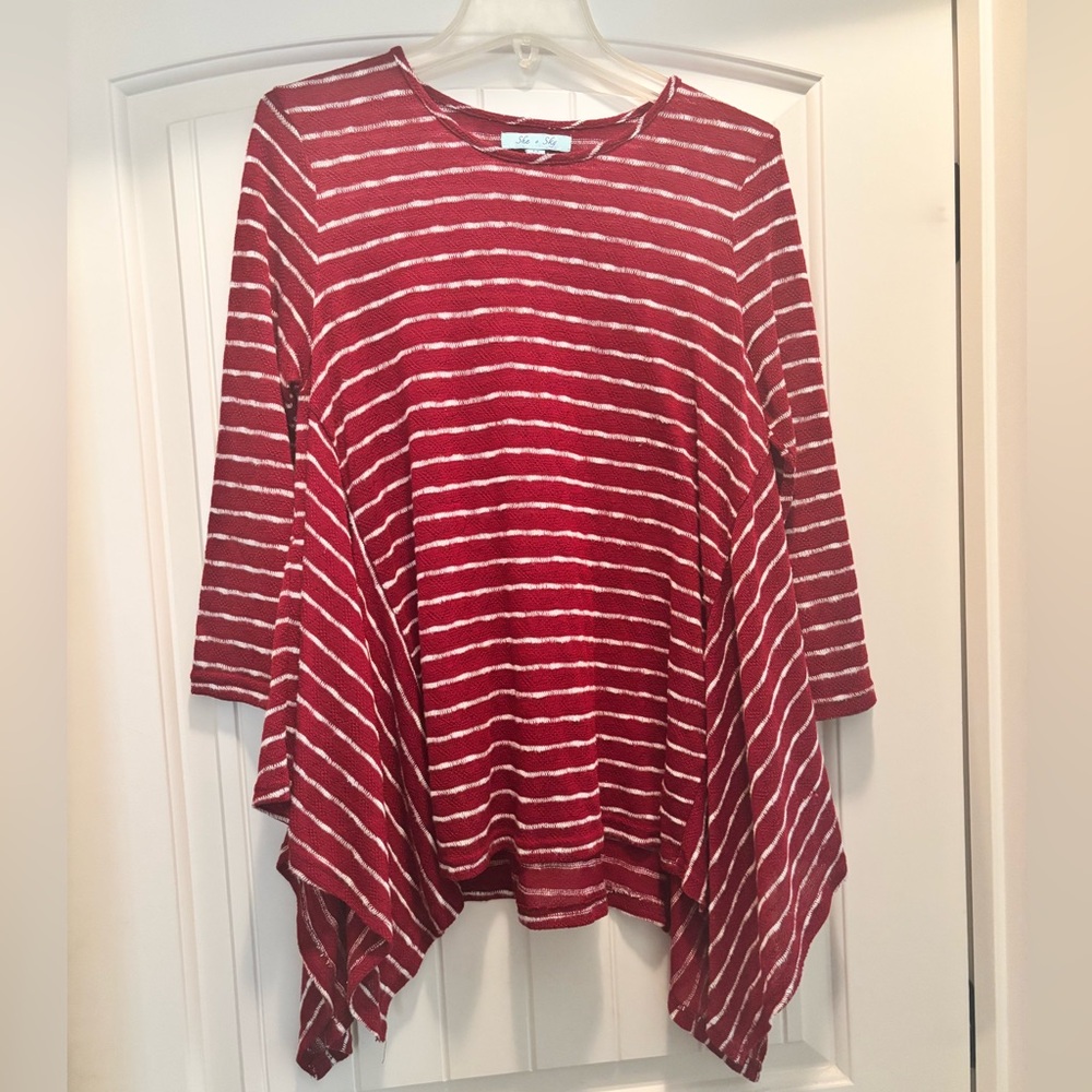 She + Sky maroon and white stripe top M